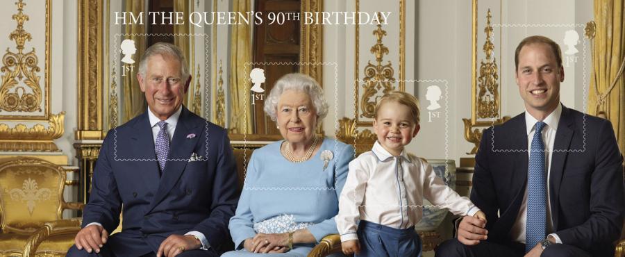 The queen, prince charles and prince philip pose for a photo.